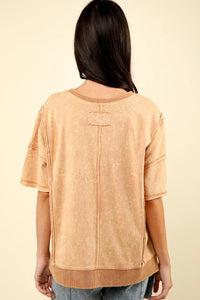 VERY J Round Neck Exposed Seam Slit T-Shirt - Brittney MADE