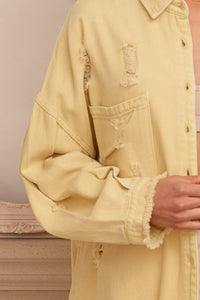 POL Button Down Raw Hem Distressed Shacket - Brittney MADE