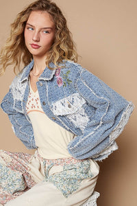 POL Crochet Patch Embroidered Button Up Jacket - Brittney MADE