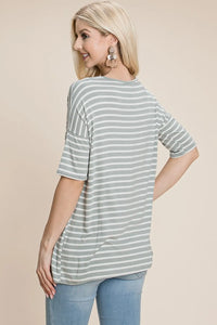 BOMBOM Striped Round Neck T-Shirt - Brittney MADE