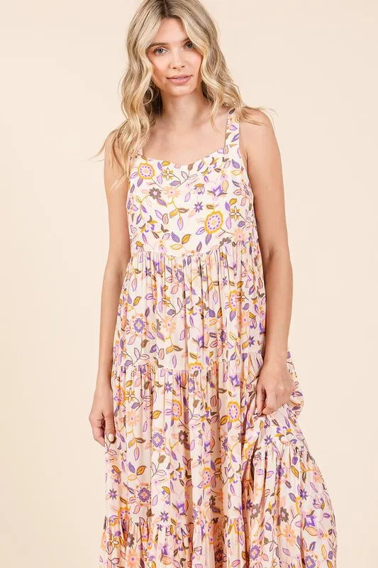 Mittoshop Flower Print Tiered Sleeveless Empire Maxi Dress - Brittney MADE