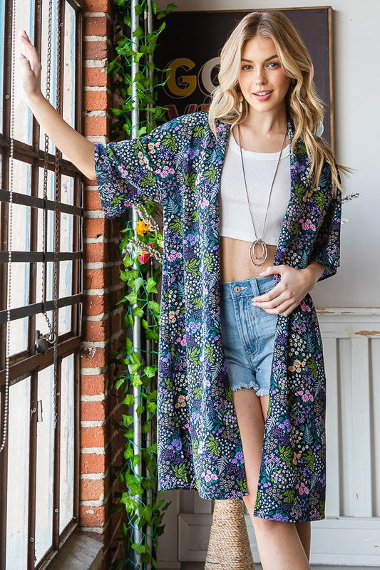 Heimish Full Size Half Sleeve Floral Open Cardigan Plus Size - Brittney MADE