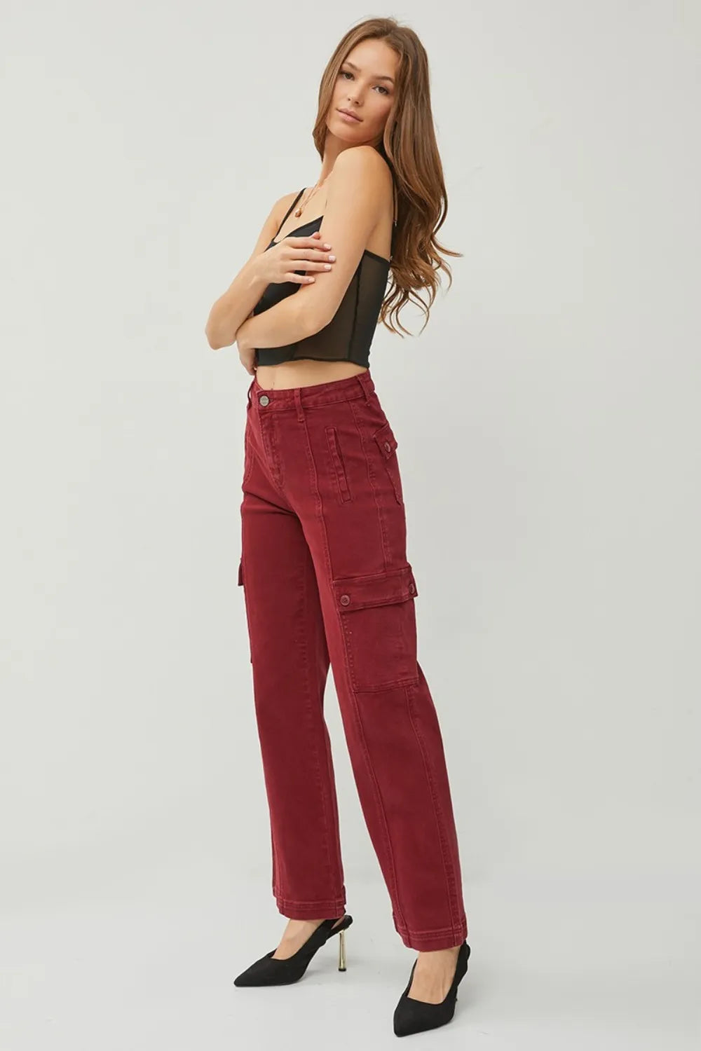 RISEN Full Size High Rise Wide Leg Cargo Jeans - Brittney MADE