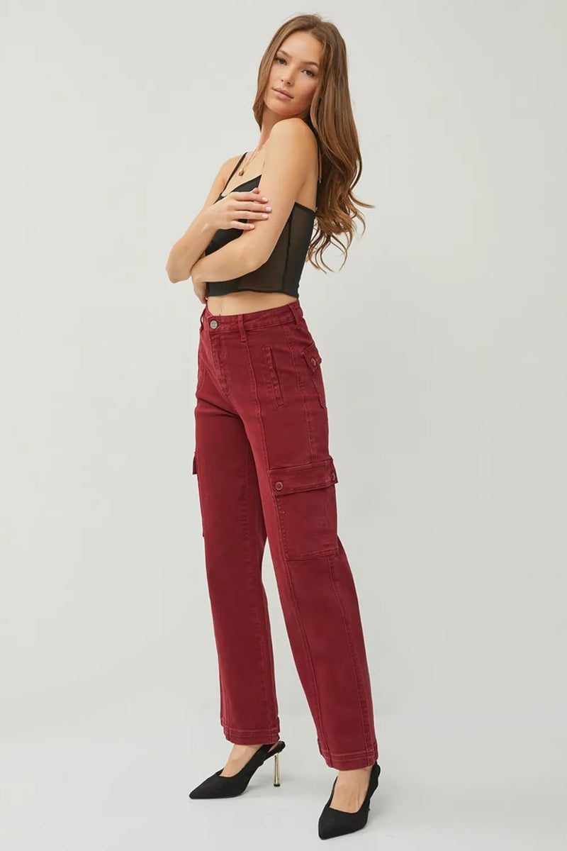 RISEN Full Size High Rise Wide Leg Cargo Jeans - Brittney MADE