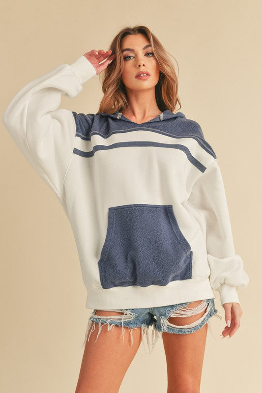 Aemi + Co Color Block Drop Shoulder Hoodie with Kangaroo Pocket - Brittney MADE