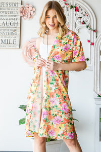 Heimish Full Size Half Sleeve Multi Color Floral Open Cardigan Plus Size - Brittney MADE