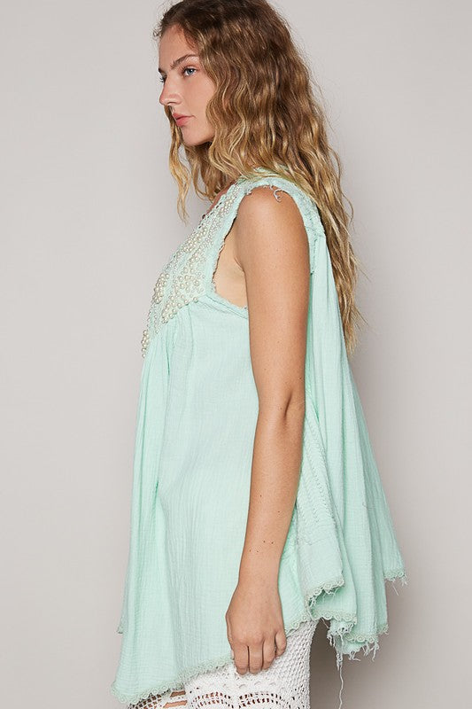 POL Embroidered Pearls Open Front Sleeveless Cardigan - Brittney MADE