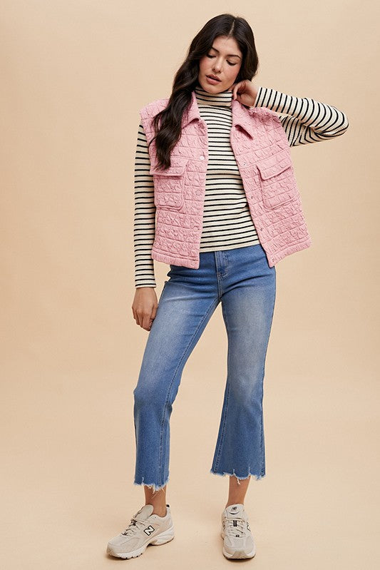 Annie Wear Texture Quilted Snap Down Vest Coat - Brittney MADE