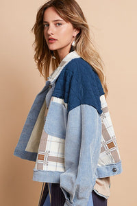 POL Corduroy Jacquard Patchwork Button Up Jacket - Brittney MADE