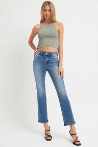 RISEN Full Size Mid Rise Ankle Straight Jeans with Pockets - Brittney MADE