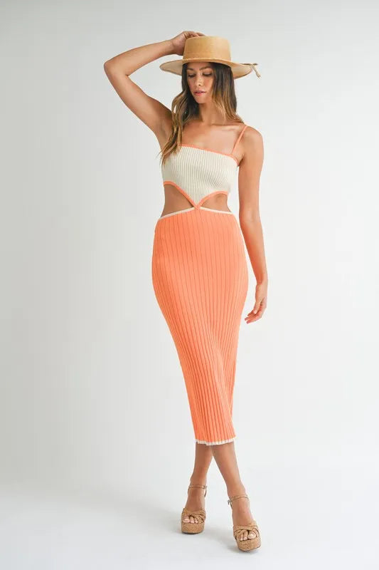 MABLE Ribbed Knit Color Block Cutout Midi Dress - Brittney MADE