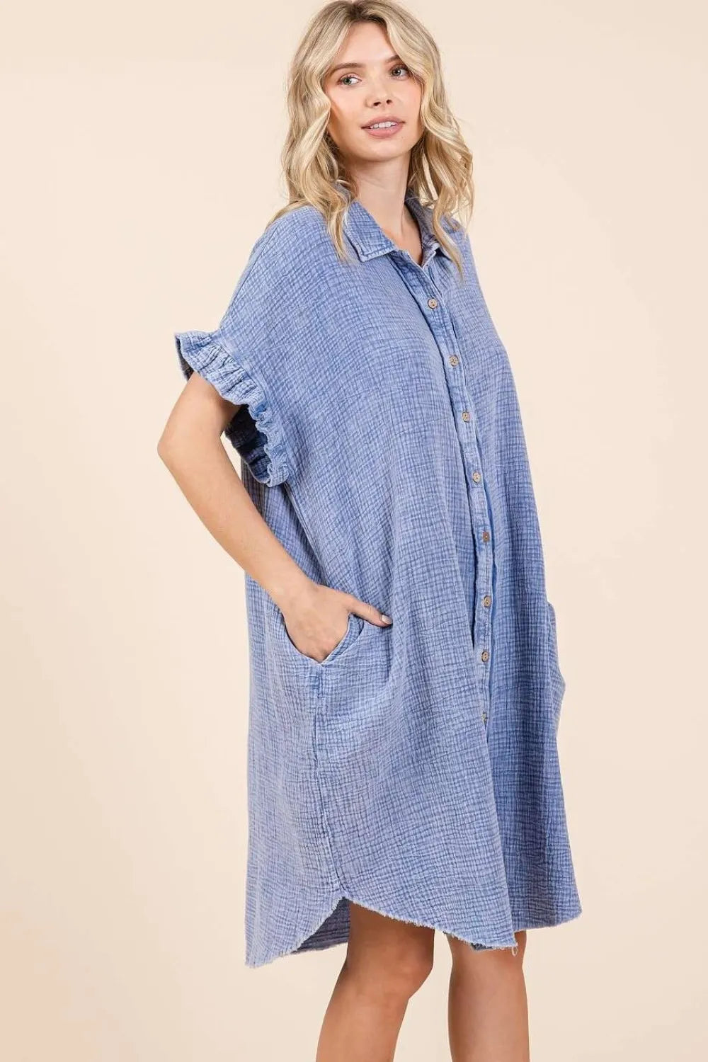 Mittoshop Mineral Wash Cotton Gauze Mini Shirt Dress - Brittney MADE