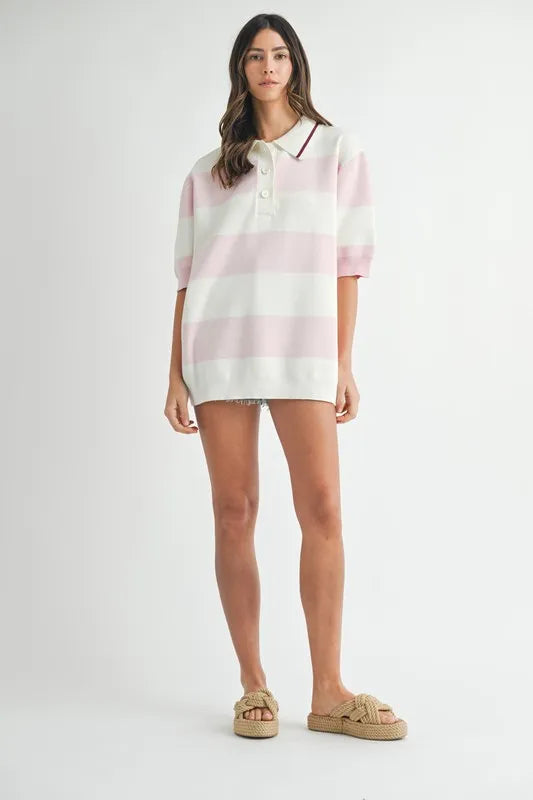 MABLE Oversized Stripe Polo Collar Sweater - Brittney MADE