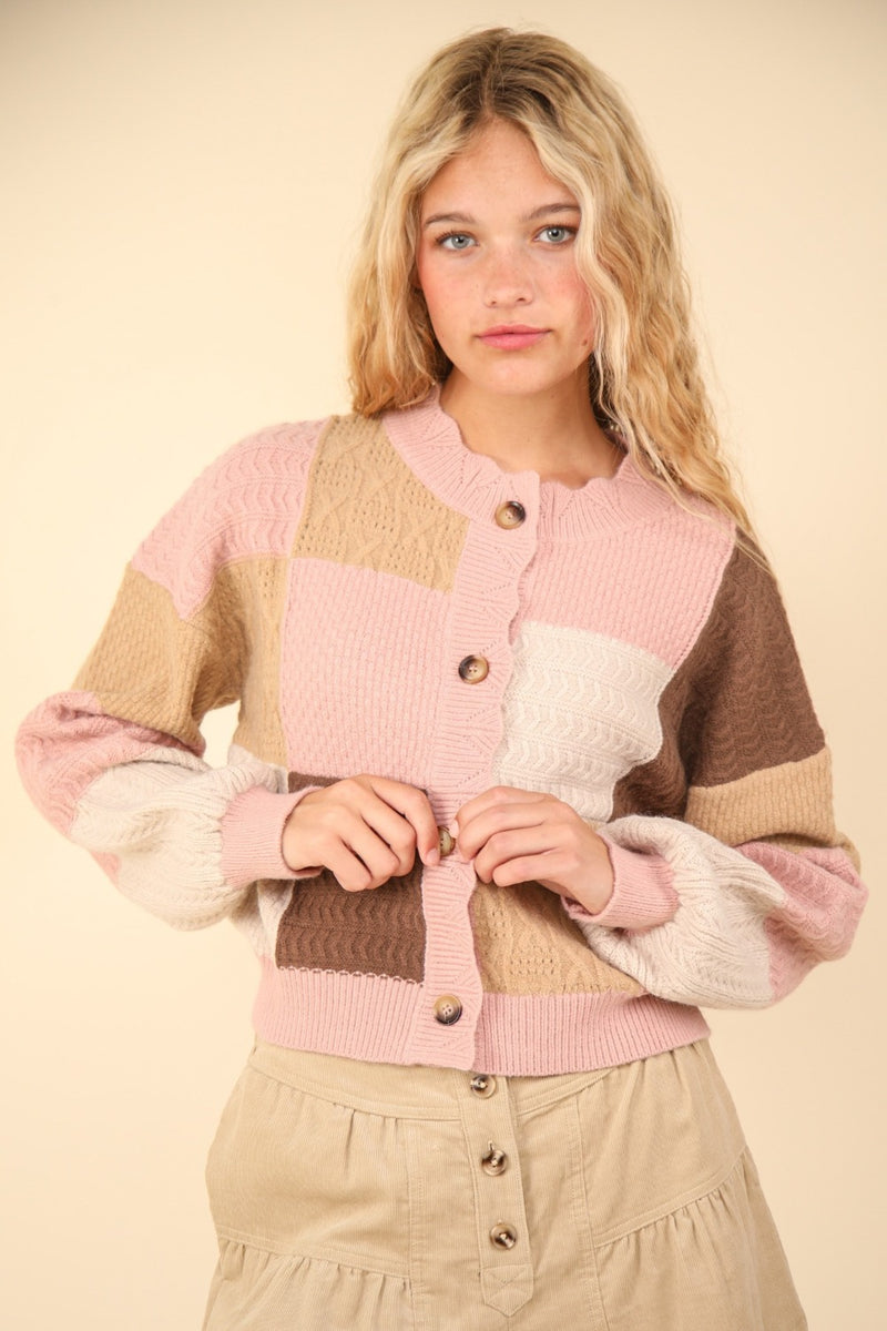 VERY J Color Block Button Down Textured Sweater Cardigan - Brittney MADE