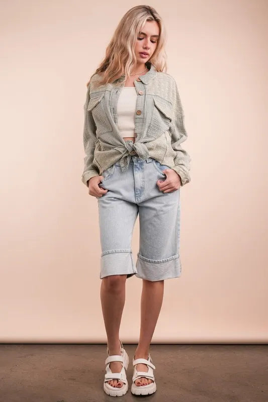 VERY J Mineral Washed Oversized Gauze Shacket - Brittney MADE