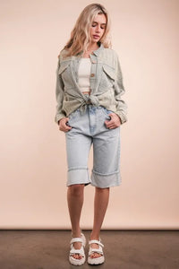 VERY J Mineral Washed Oversized Gauze Shacket - Brittney MADE