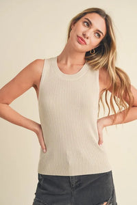 Aemi + Co Ribbed Round Neck Knit Tank - Brittney MADE