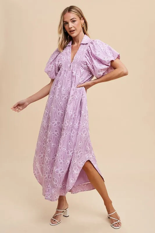 Annie Wear Floral Smock Detail Puff Sleeve Dress - Brittney MADE