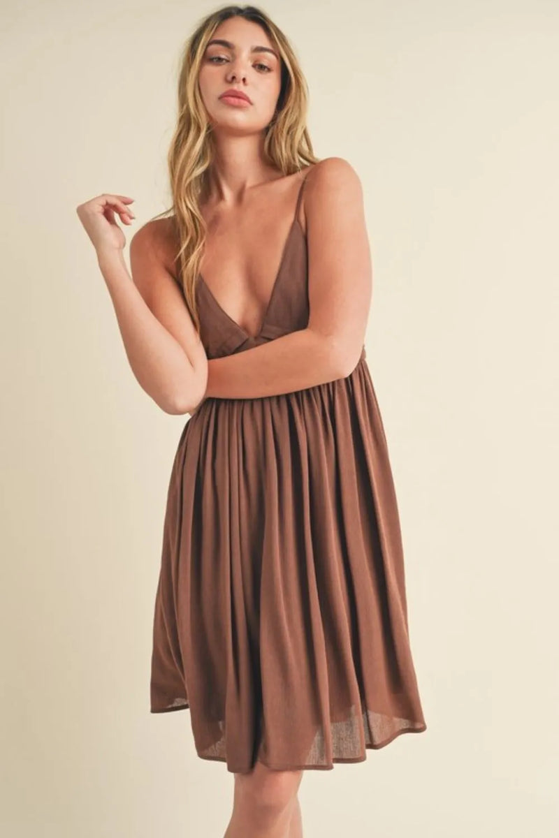 Aemi + Co Ruched Plunge Mini Cami Dress - Brittney MADE