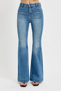 RISEN Full Size Front Patch Pocket Flare Jeans Plus Size - Brittney MADE