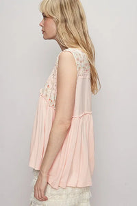 POL Lace Detail Frill Floral V-Neck Sleeveless Top - Brittney MADE