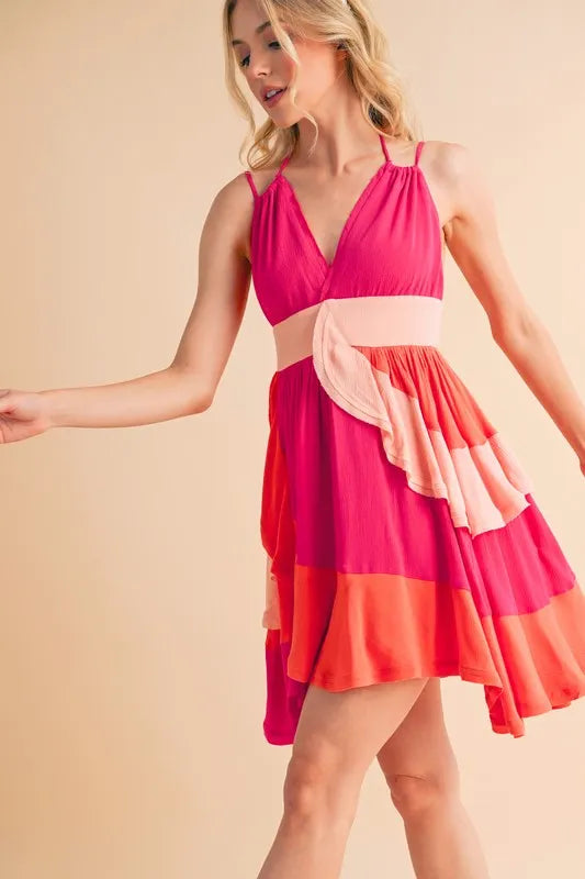 Aemi+Co Ruffled Color Block Sleeveless Mini Dress - Brittney MADE