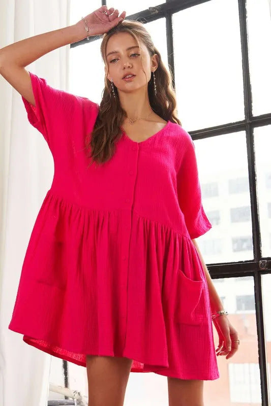 ADORA V-Neck Half Sleeve Dress with Pockets - Brittney MADE