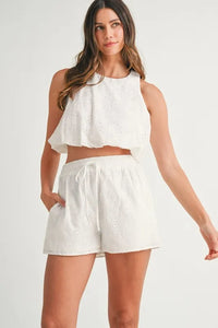 MABLE Eyelet Bubble Hem Sleeveless Top and Shorts Set - Brittney MADE