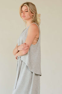 Davi & Dani Drawstring Hem Round Neck Tank and Pants Set - Brittney MADE