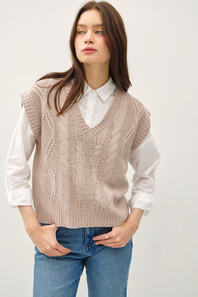 Be Cool Cable Knit V-Neck Sweater Vest - Brittney MADE
