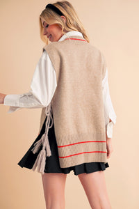 Aemi + Co Ribbed V-Neck Sweater Vest with Tassel - Brittney MADE