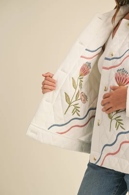 MABLE Floral Multi Color Embroidered Quilted Jacket - Brittney MADE