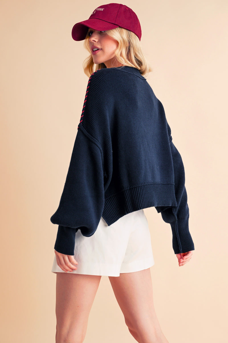 Aemi + Co USA Side Slit Round Neck Sweater - Brittney MADE