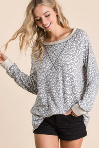 BiBi Leopard Round Neck Long Sleeve T-Shirt - Brittney MADE