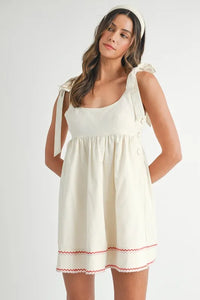 MABLE Zig Zag Embroidered Shoulder Tie Mini Dress - Brittney MADE