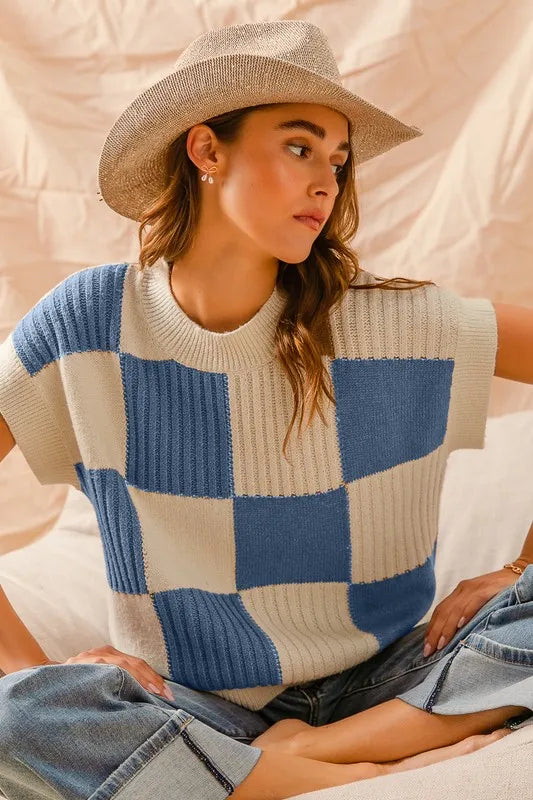 SO ME Check Plaid Casual Sweater Top - Brittney MADE