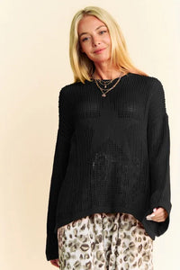 Davi & Dani Star Front Crochet Drop Shoulder Knit Top - Brittney MADE