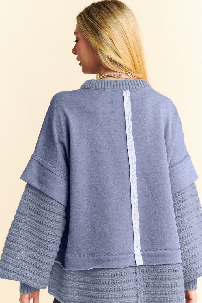 Davi & Dani Faux Layered Round Neck Sweater - Brittney MADE