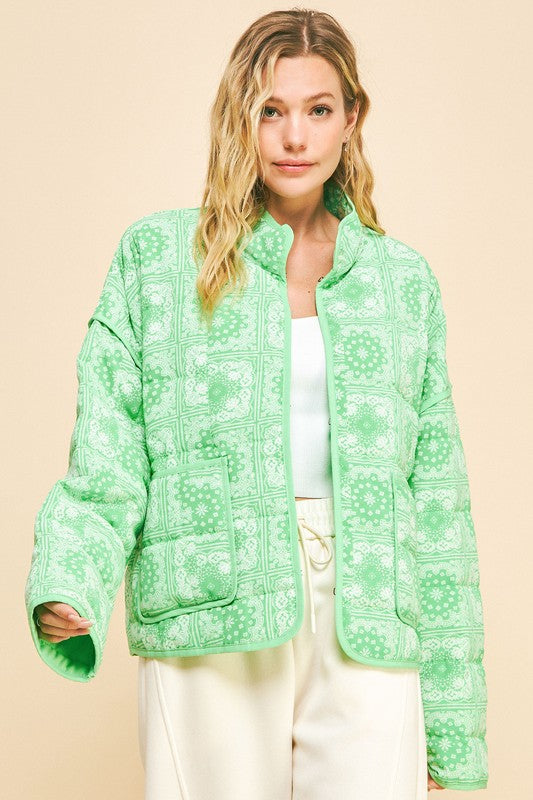 Davi & Dani Vintage Print Open Front Jacket with Pockets - Brittney MADE