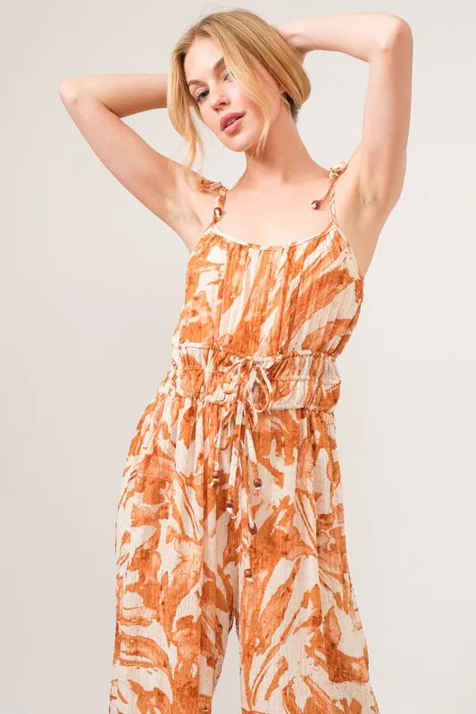 And The Why Waist Strings Abstract Print Wide Leg Jumpsuit - Brittney MADE