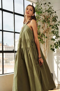ADORA Crisscross Wide Strap Drawstring Detail Midi Dress - Brittney MADE