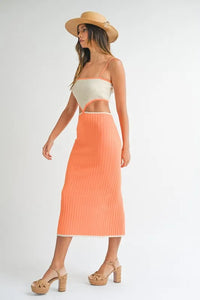 MABLE Ribbed Knit Color Block Cutout Midi Dress - Brittney MADE