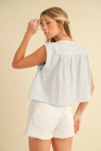 Aemi+Co Ruched Striped Round Neck Sleeveless Top - Brittney MADE