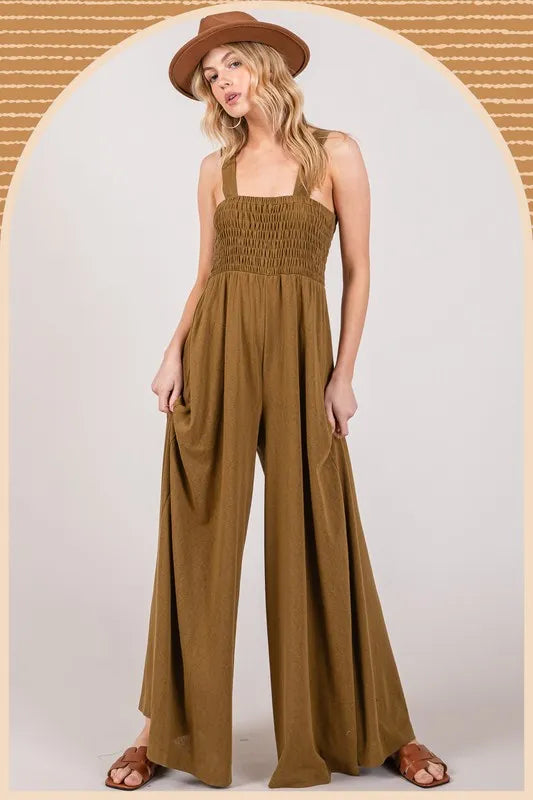 SAGE+FIG Smocked Flowy Wide Leg Jumpsuit - Brittney MADE
