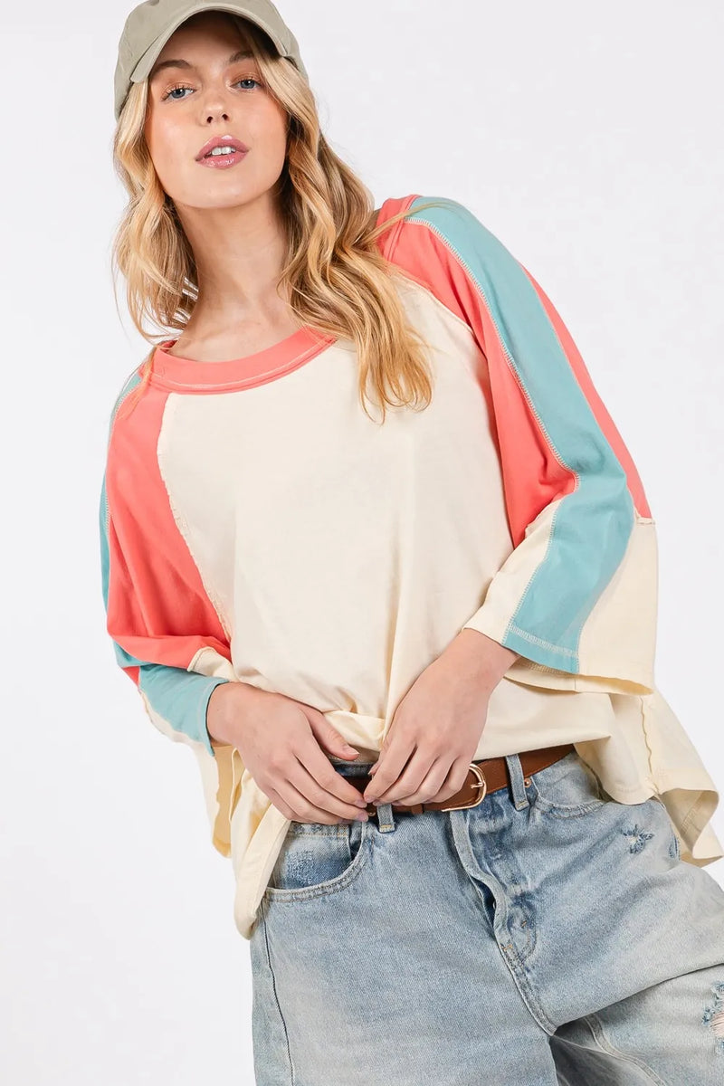 SAGE + FIG Color Block Curved Hem T-Shirt - Brittney MADE
