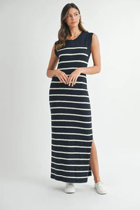 MABLE Sleeveless Stripe Sweater Maxi Side Slit Dress - Brittney MADE