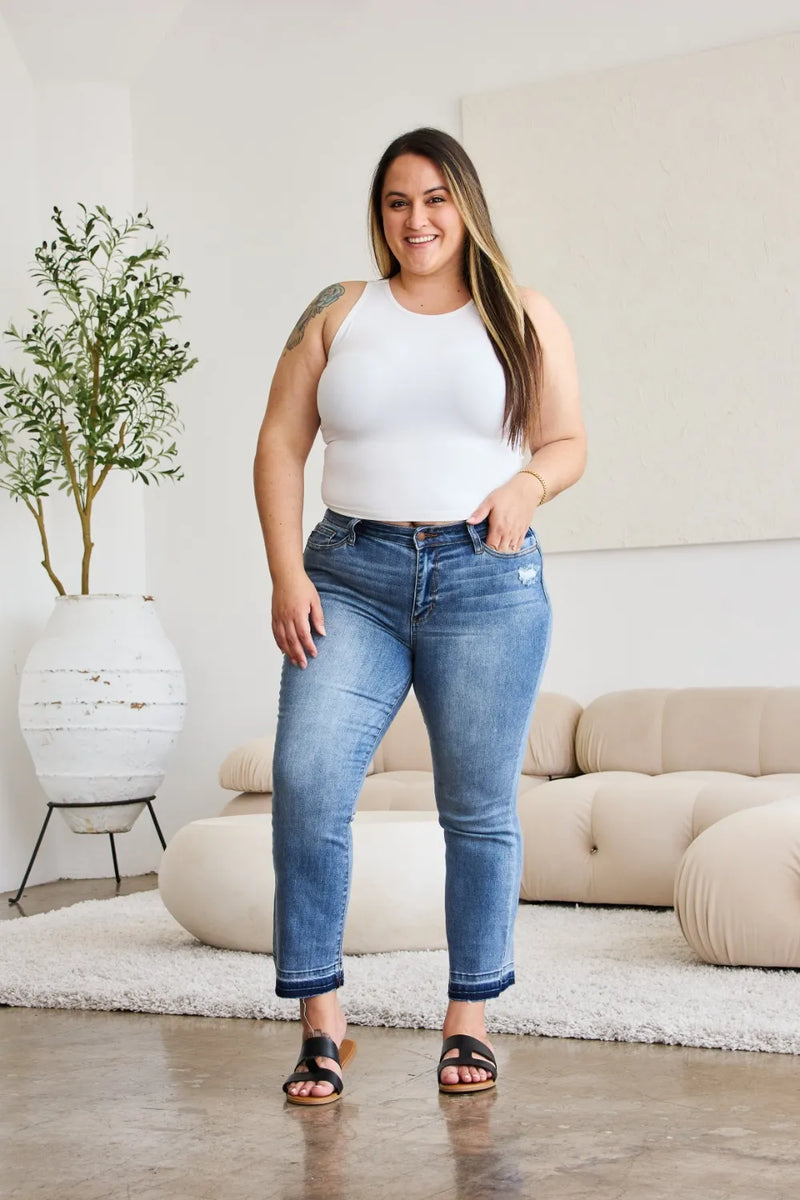 Judy Blue Full Size Release Hem Cropped Bootcut Jeans - Brittney MADE