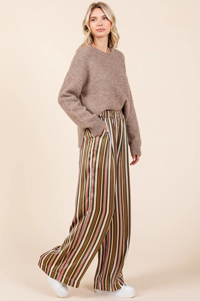 Mittoshop Striped Satin Elastic Waist Wide Leg Pants - Brittney MADE