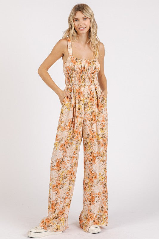 Mittoshop Flower Print Gathered Bust Sleeveless Jumpsuit - Brittney MADE