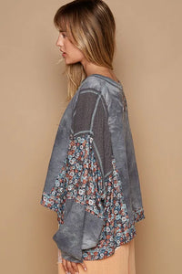 POL Floral Patchwork Round Neck Knit Top - Brittney MADE